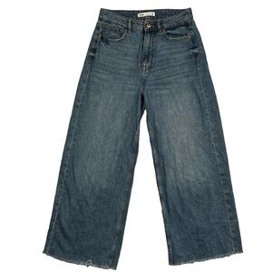 Zara Wide Leg Baggy Denim Jeans Size 6 Cropped High Waisted Medium Blue